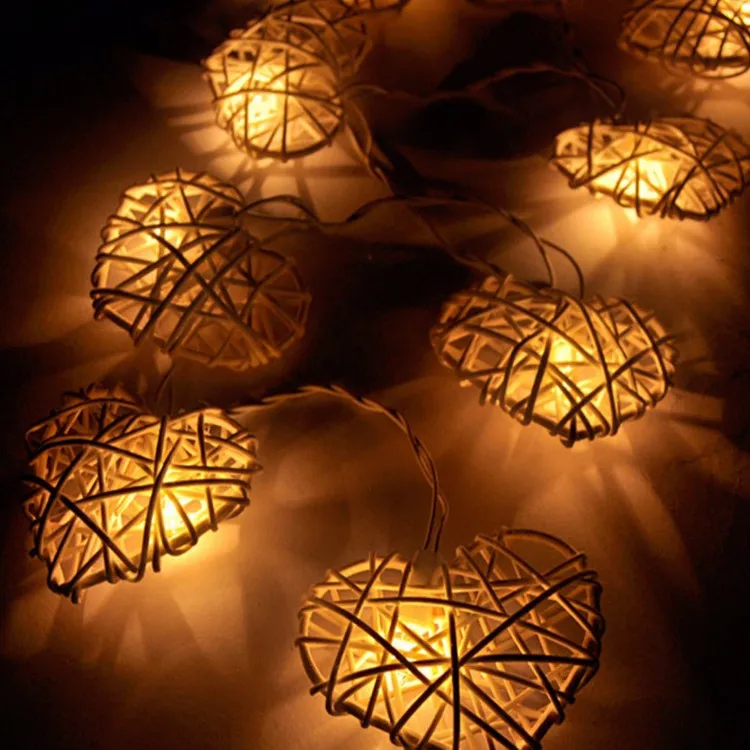 wicker heart string lights