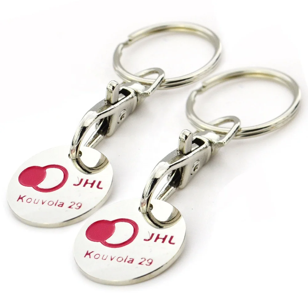 メタルブランクチャレンジカスタムスーパーマーケットショッピングカートコインホルダーキーリングトロリーコインキーリングチェーンキーリングキーホルダー