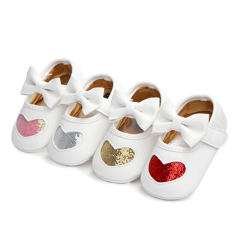 Beautiful Bow-knot Soft Pu Leather Baby Heart Shape Moccasins Baby Girl Slippers