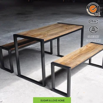 Industrial Loft Dining Table With Vintage Wood Top Solid Wood Table Restaurant Dining Set 120*60cm 4 Seat Tables