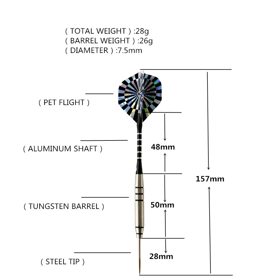 
28 г 80% вольфрамовый стальной наконечник профессиональные соревнования пользовательские дротики 