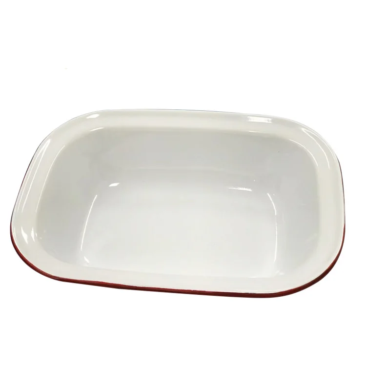 Practical Solid White Color Blue Rim Enamel Loaf Pan