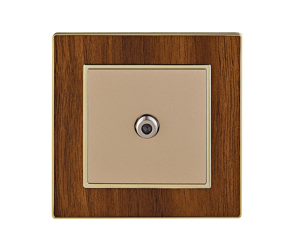 Factory Custom Household British/UK Standard Plug Living Room Indoor Wall TV Satellite Electrical Wood Grain Gold Panel Socket