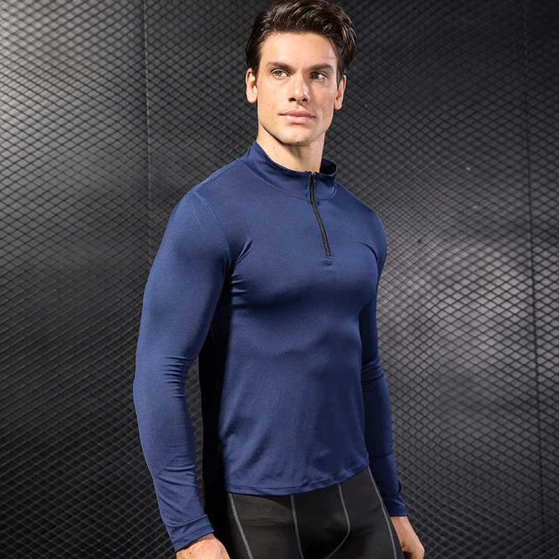 Mens Compression Shirt 1/4 Zip Mock Neck Top Athletic Sports Dry fit Long Sleeve 