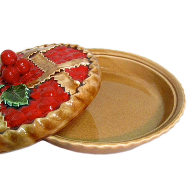 Cherry store pie dish holder with lid