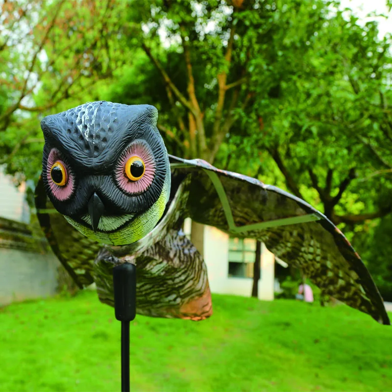 Large Realistic Owl Decoy With Rotating Head Bird Pigeon Crow Scarer Scarecrow 