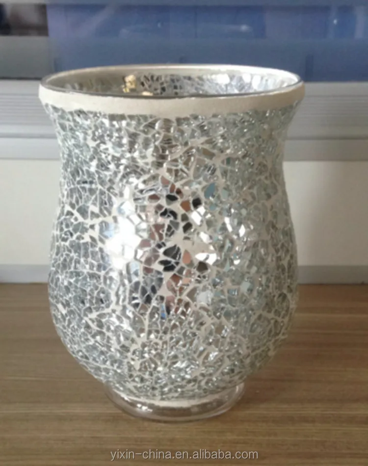 Silver Crackle Mosaic Glass Candle Holder Tealight Holder Mosaic