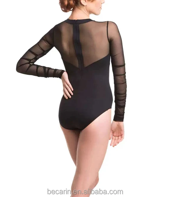 Malha Manga Longa Voltar Zip Collant Ginástica Ballet Collant