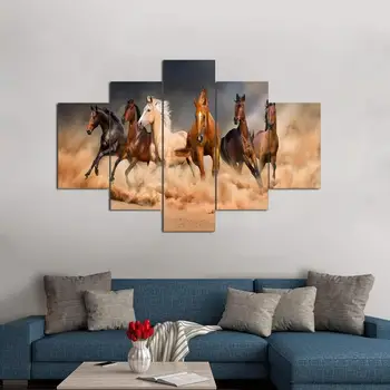 Animal Oil Painting HD Printed Running Horses Painting On Canvas Wall Art Large 5 Pieces Home Good Factory Wholesale Price