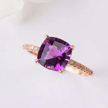 SGARIT wholesale fashion simple design 8mm purple stone natural amethyst Crystal jewelry 18k rose gold ring for women engagement