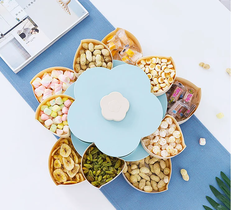 Double Layer Petal Rotating Melon Fruit Plate Shaking Sound Snack Plate Creative Storage Plate