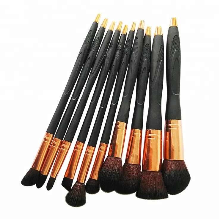 Yaeshii New Arrival Private Label Rose Gold 10pcs Microphone Glitter Makeup Brush Set