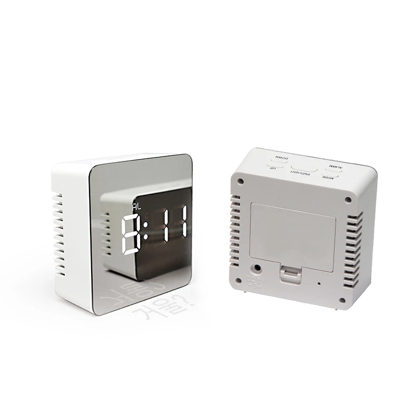 Цифровой Современный зеркальный будильник с термометром светодиодный синий белый свет настольные часы функцией