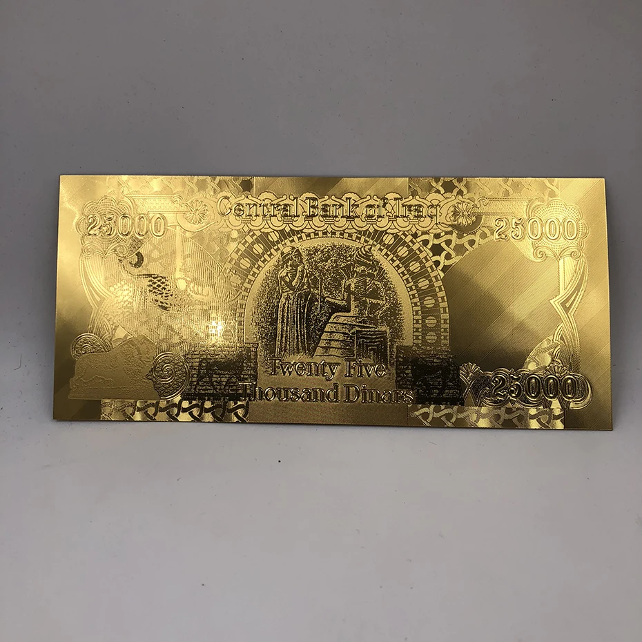 伊拉克 25000 第纳尔全金箔钞票与独特的安全标签货币收集和礼品