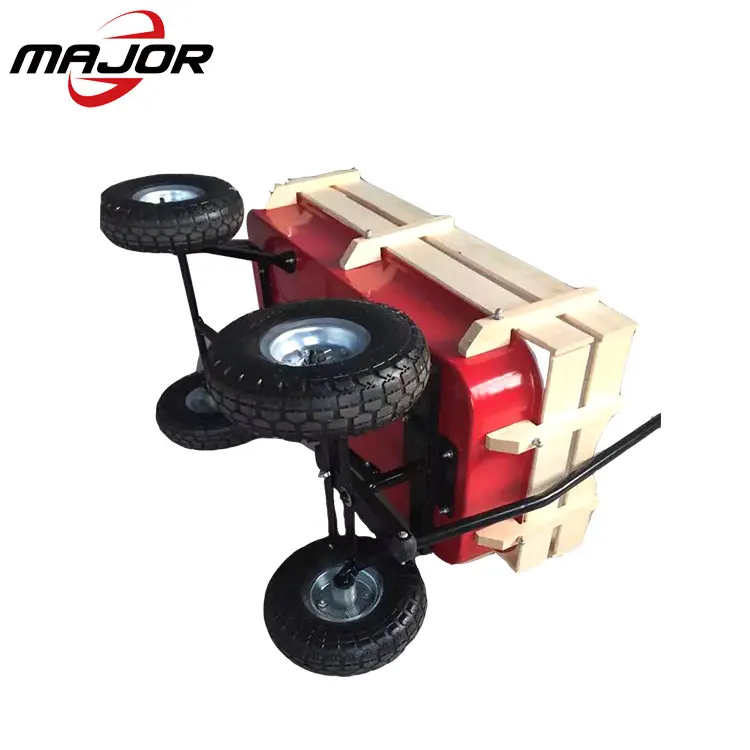 Red Outdoor Wagon ALL Terrain Pulling Children Kid Garden Cart Wood Railing Baby Wagon Tool Cart