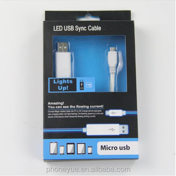 EL Glowing Flowing Visible LED Light Micro USB Cable Charger for Samsung