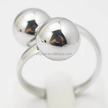 Custom Women Jewelry Metal Silver Two Ball Finger Ring