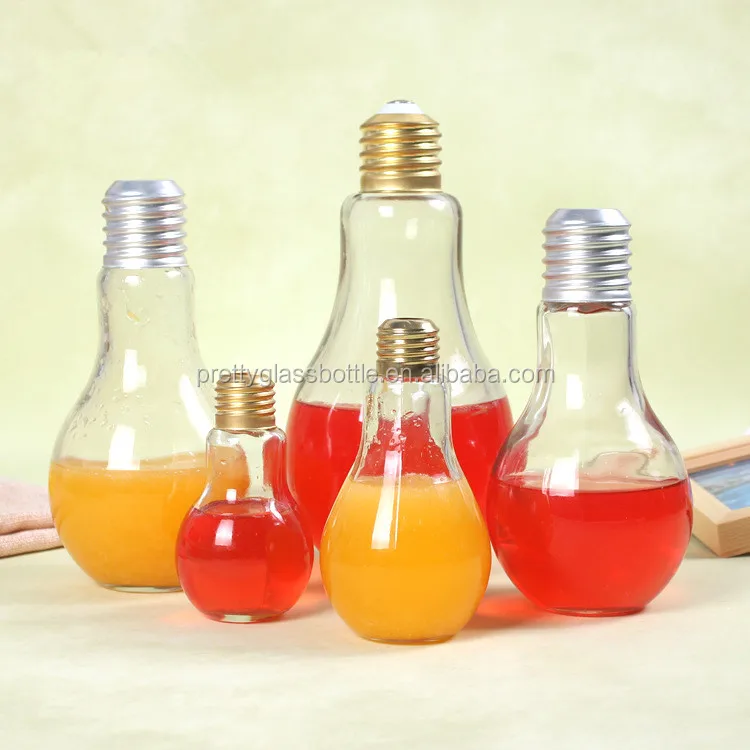 Mini Light Bulb Shaped Glass Kombucha Bottles 50ml 200ml 500ml Fancy Design Screw Cap for Carbonated Drinks Fresh Fruit Juices