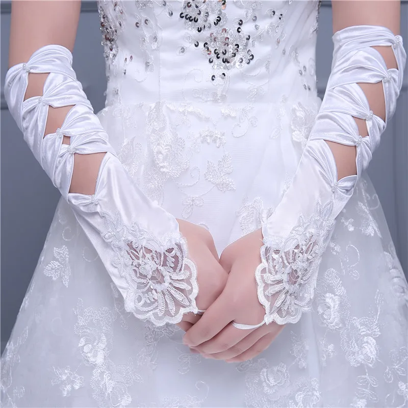 Лидер продаж, высокое качество, дешевые длинные кружевные перчатки без пальцев, свадебные аксессуары для невесты MGB10