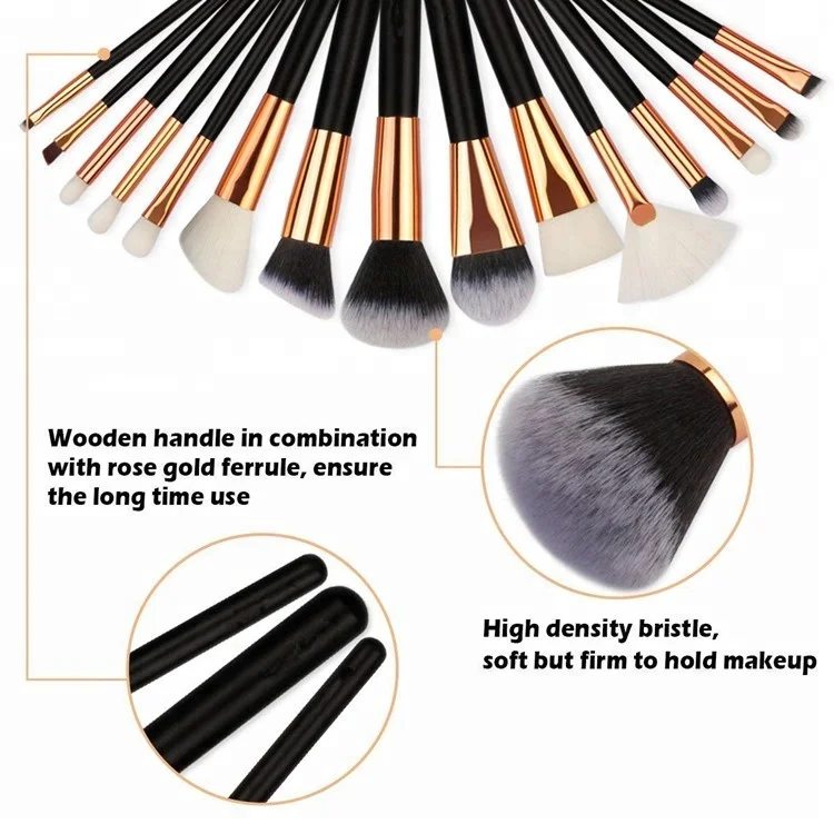 Набор профессиональных кистей для макияжа, 15 шт., для теней, подводки, пудры, основы, румян, губ, косметические кисти, инструменты и косметичка