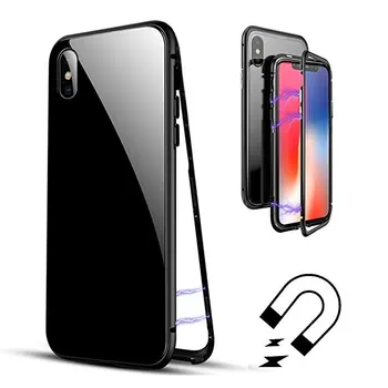 2018 Magnetic Absorption Phone Cover Case Magnet For iPhone X 8 7 6S Plus Cases Metal Frame Magnetic Clear Tempered Glass Cover