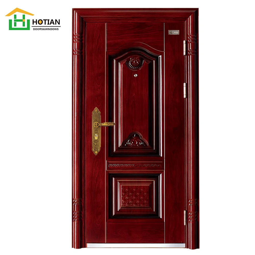 White and Red Walnut Color Front Doors Designs Iron Single Exterior Door for House and Room