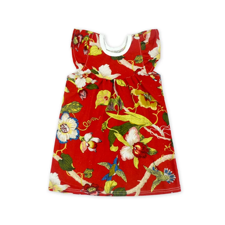 Горячие продажи многоцветный дизайн хлопка с рукавами-крылышками для маленьких девочек летнее платье