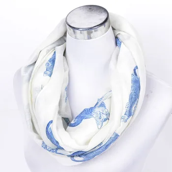 Cenrui Scarf Women Fashion Autumn Winter Cute Cat Animal Printed Ring Scarves Ladies Twill Viscose Infinity Scarves