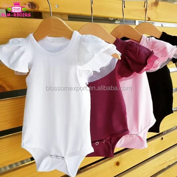 Wholesale Summer Blank Newborn Baby Girl Clothes Solid Color Ruffle Cotton & Tulle Flutter Sleeve Onesie Bodysuit