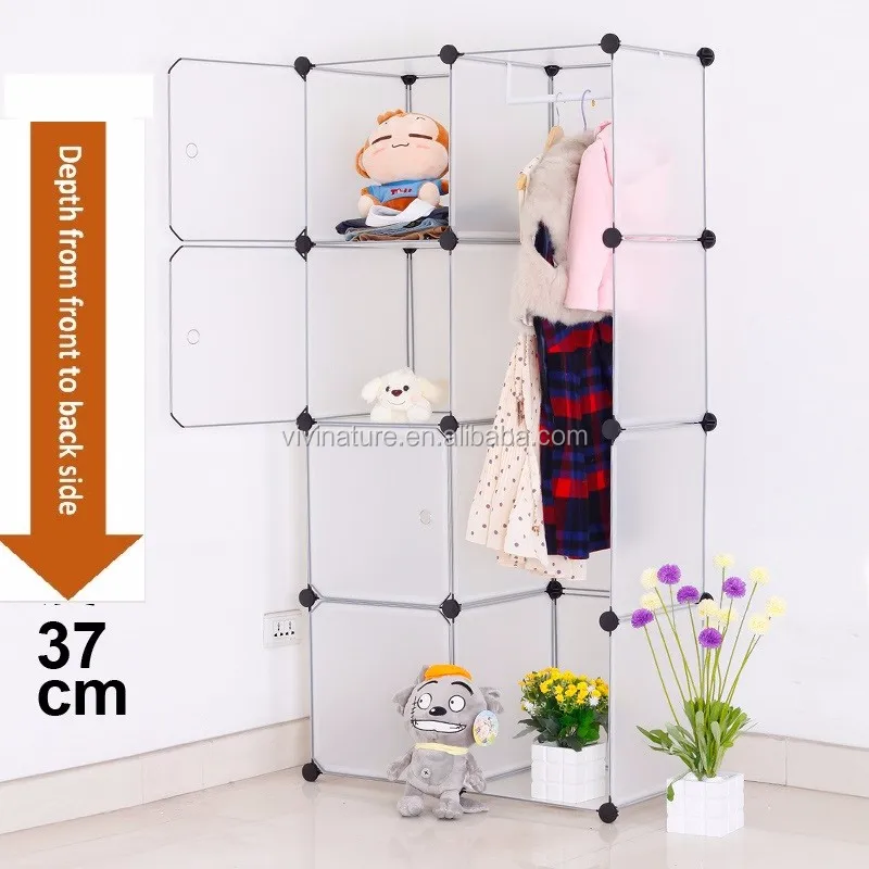 Pink Plastic Wardrobe Storage Box Cube With Clothes Rail Storage Interlocking System Cabinet Organiser Storing