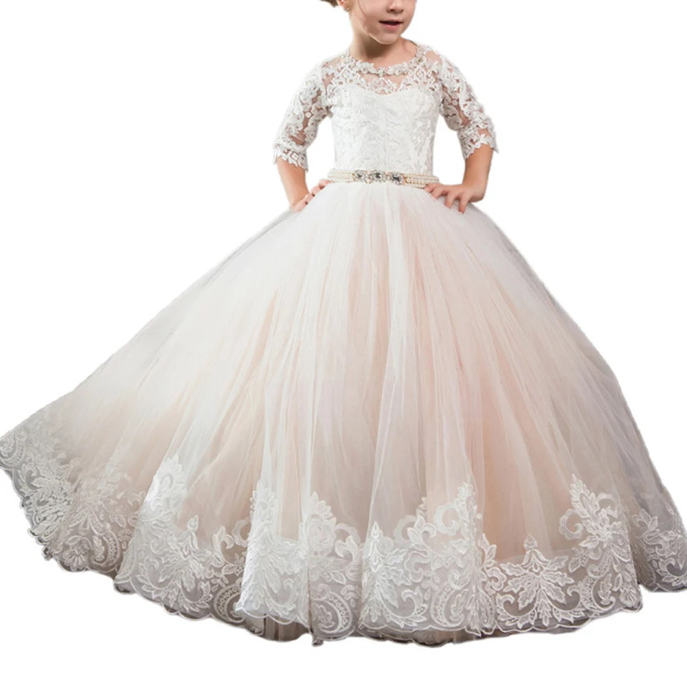 Amazon.com: Flower Girl Dress, Girls Party Dress Blue Tulle Chiffon First  Communion Dress for Girls Custom: Clothing, Shoes & Jewelry