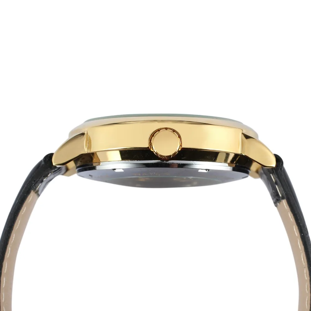 Luxury Gold Skeleton Leather Automatic Watch