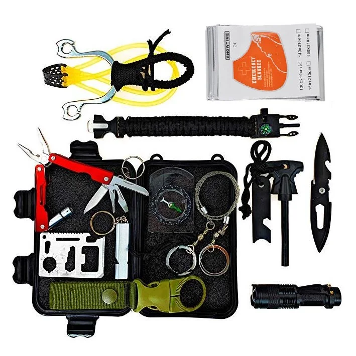 Adventures Emergency Tactical Survival Kit 12 in 1 Outdoor Survival Gear Tool Kit with Multitool Slingshot Fire Starter