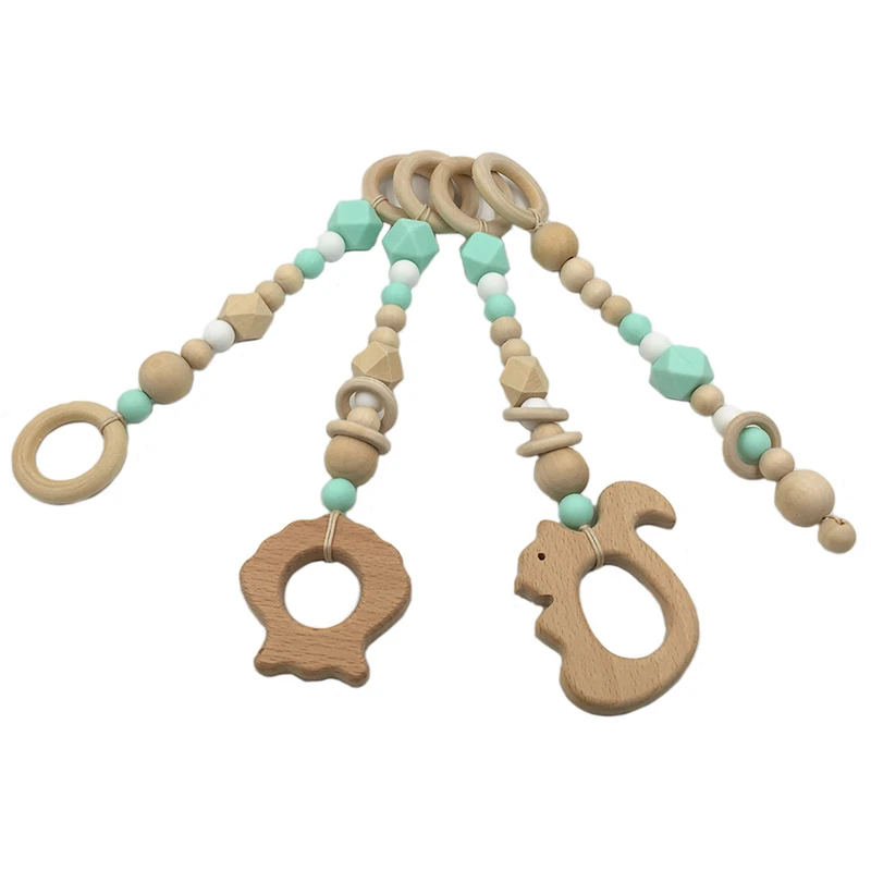 Black Thobu Baby Gym Toy Woody Ring BPA Free Silicone Beech Beads Charms Wooden Teether Toy 