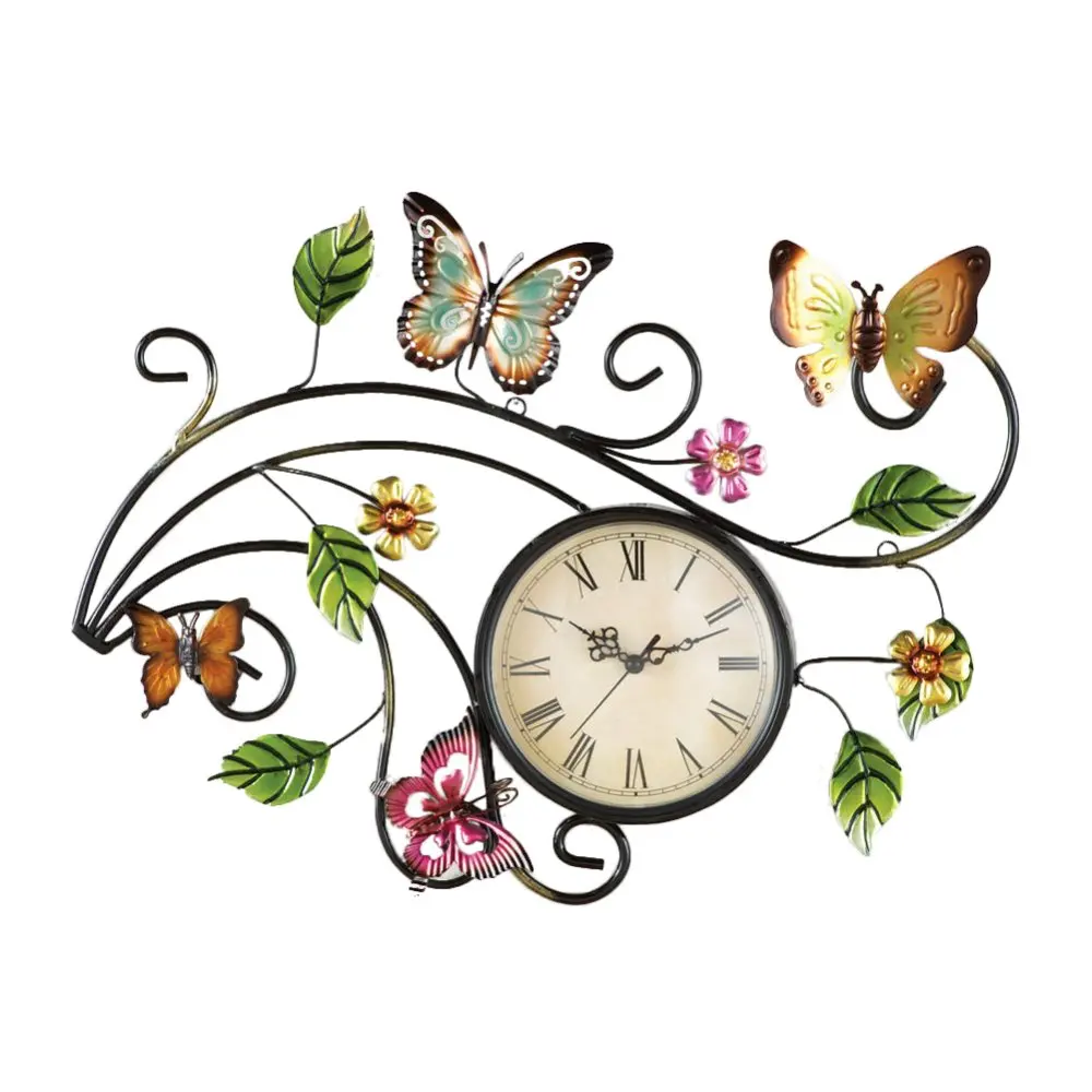Metal Scrolling Butterfly Wall Clock Decor 3D