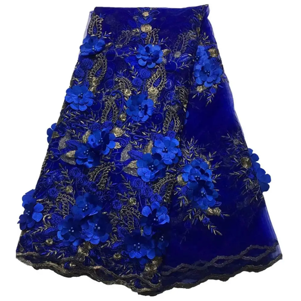 SHTGOI 1 Yard Fiori 3D Ricamati Tulle Tessuto Pizzo Tessuto Ricamo con Quattro Quadrifogli, Tessuto a