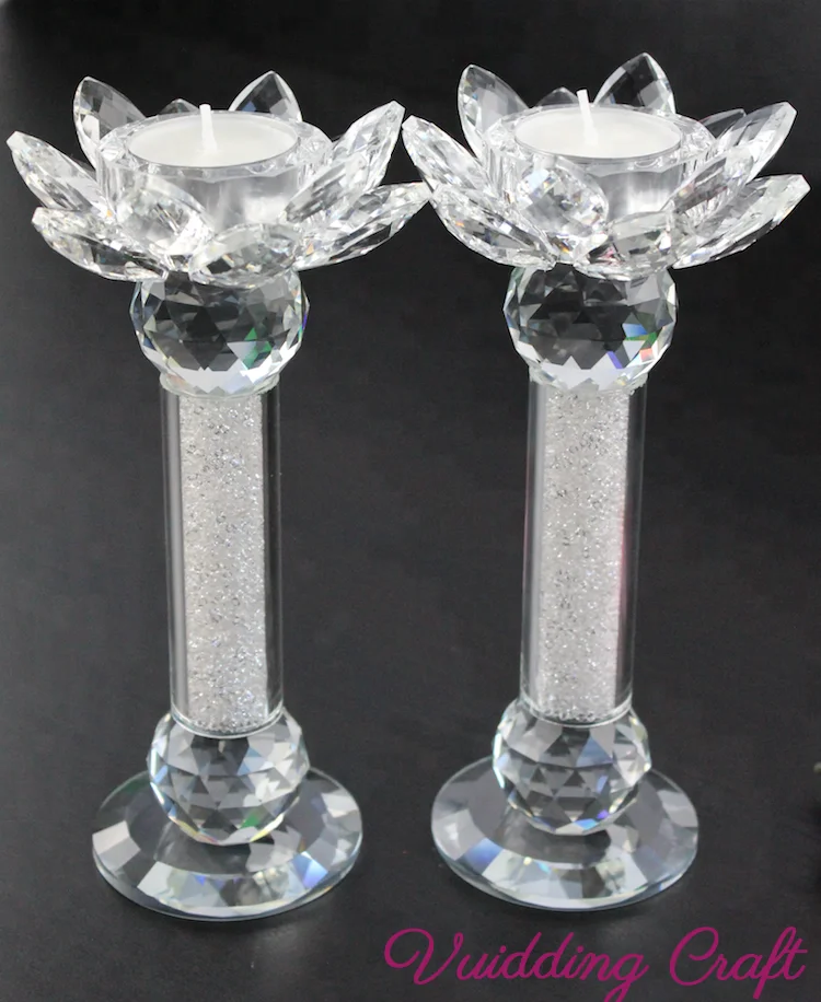 3 Tier Flute Lotus CANDLE HOLDER Crushed Diamond Silver Crystals Filled Bling