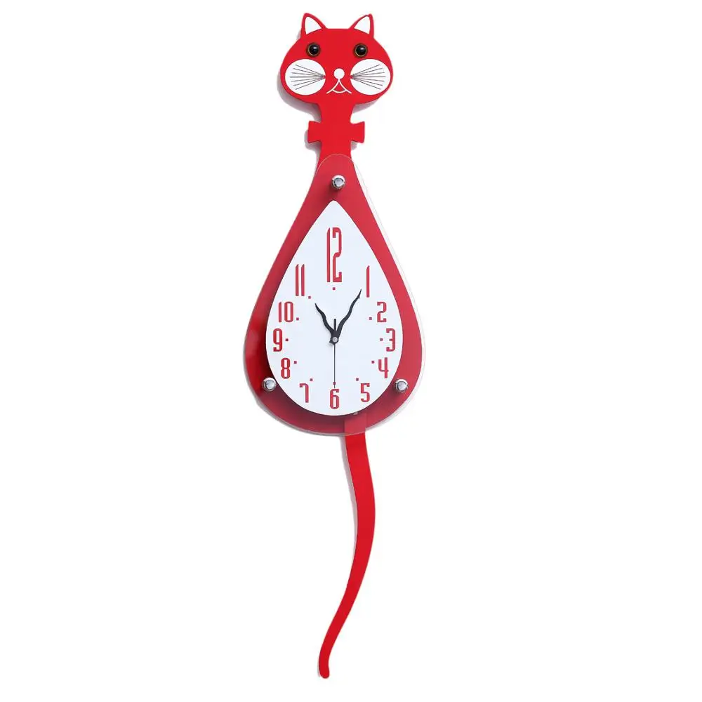 Source cute kit cat wall clock tail swing wagging decorative