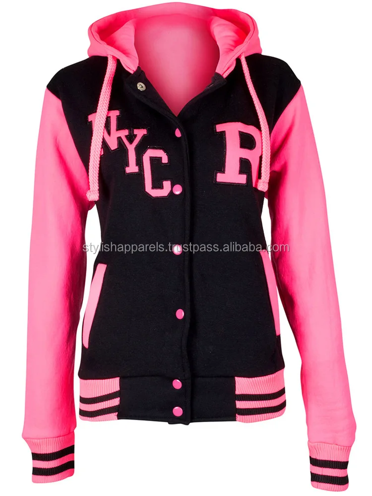 Details about   Kids Girls Designer R Fashion Baseball Pink Hooded Jacket Varsity Hoodie 2-13 Yr
