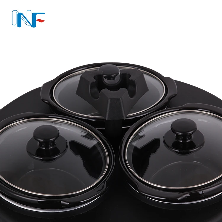 3in1 Cooking System Individual Heat Control Dipper Triple Slow Cooker Buffet Warmer