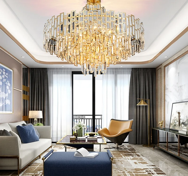 Роскошная круглая промышленная подвесная люстра для отеля, хрустальная лампа