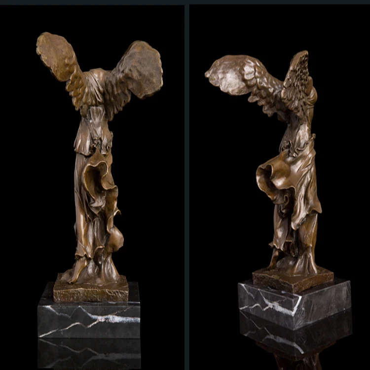 Classical Polish Metal Bronze Winged Victory Samothrace Sculpture Nick Headless Angel Greek Statue