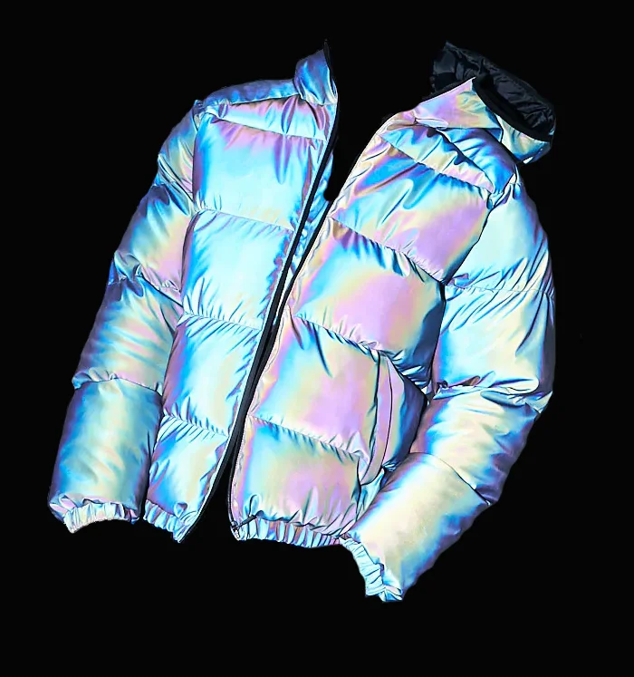 Glow Rainbow Custom Hip Hop Black Reflective Jacket for men and women,2020  new fabric safety jacket (XL, black rainbow) 