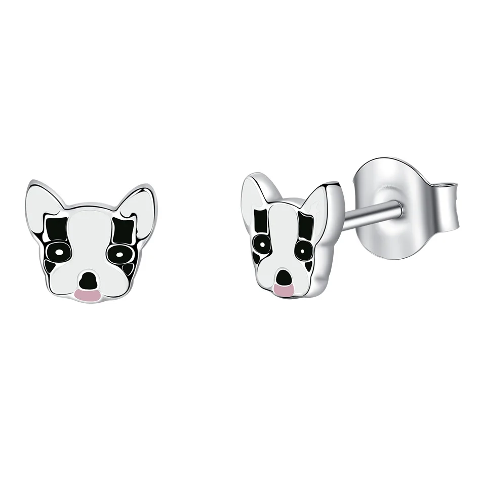 Dog Earrings made with Enamel and 925 Sterling Silver for Women