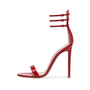 Ladies Heeled Summer Shoes Evening Dress Stiletto Heels Ankle Straps Patent Leather Shiny Red Sexy High Heel Women Sandals