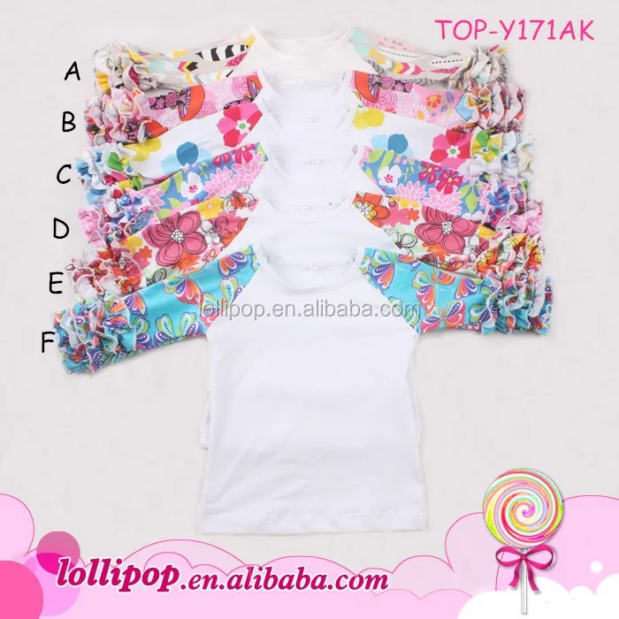 
 Лидер продаж, из искусственного меха, для малышей, 3 / 4 рюшами одежда для детей оптовая продажа высококачественных печатных, с оборками и блестками, с рисунком в виде клевера-рукав реглан 95% хлопковая футболка  