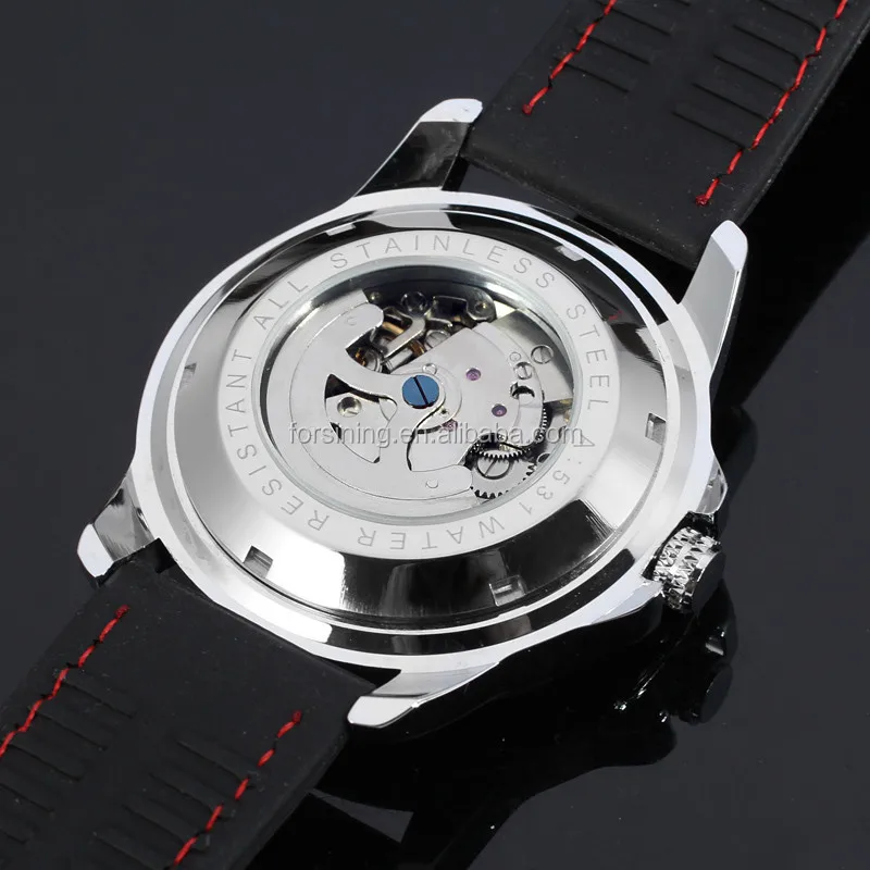 Winner Black Silicone Automatic Skeleton Watch