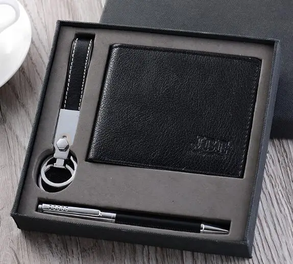 Leather Inbrid Wallet Keychain Gift Set