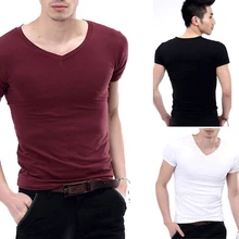 New hot Fashion Men’s V-Neck Short Sleeve T-Shirt Slim Basic Tee Top XS-L Multicolor free shipping