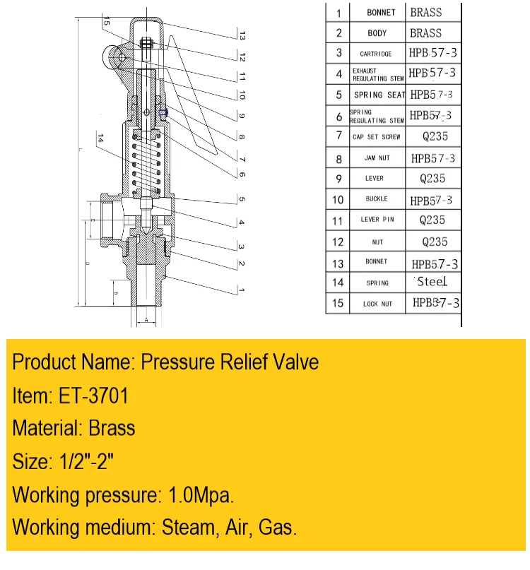 High-Pressure Relief Safety Valve for Boiler Steam Spring Full-Lift Thread Connection Brass Forging Control Gas Water Compatible